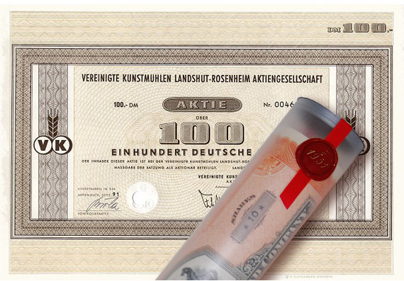 Aktie 1962 KUNSTMÜHLEN Landshut in Geschenkrolle