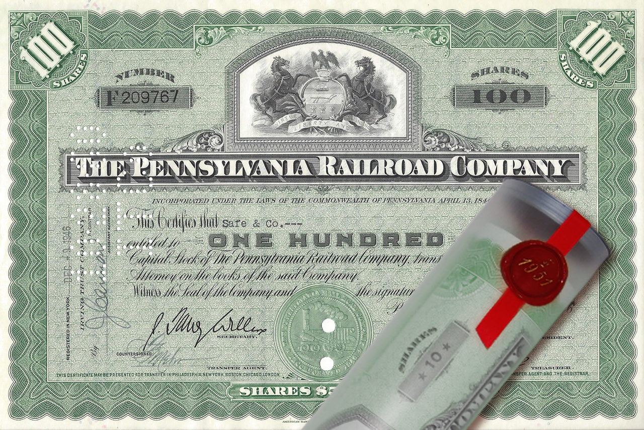 Aktie 1946 PENNSYLVANIA RAILROAD in Geschenkrolle