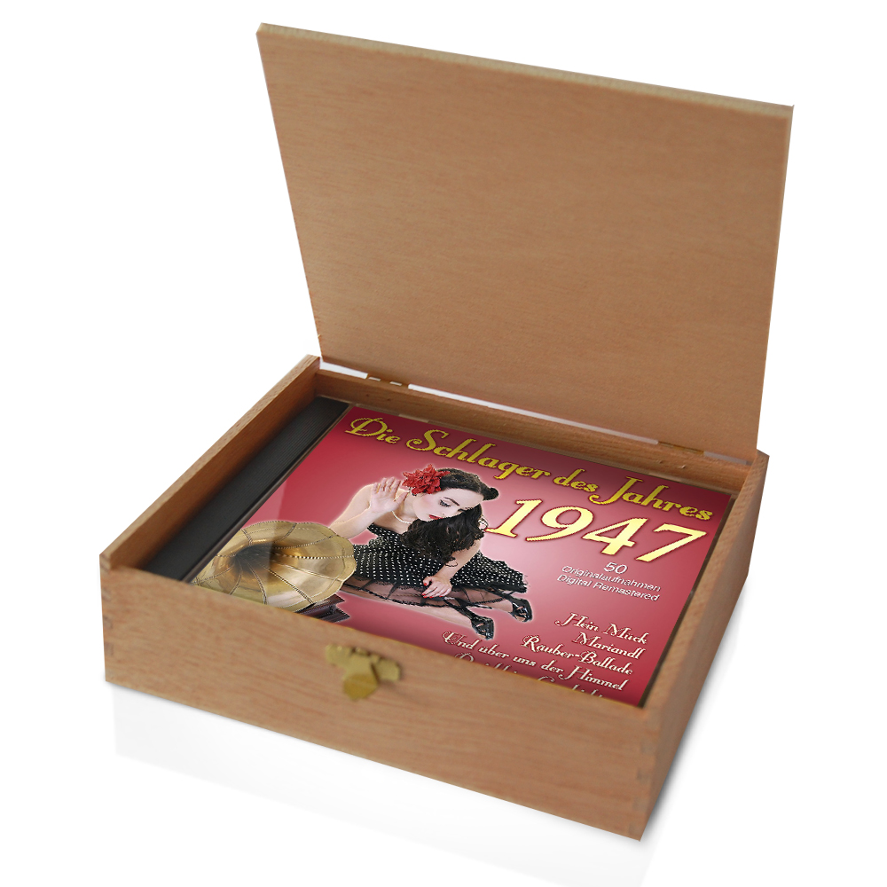 CD 1947 Schlager in Holzkiste mit Wunsch-Gravur
