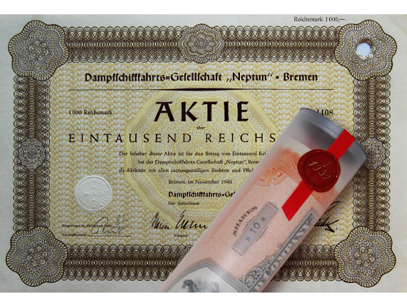 Aktie 1940 DAMPFSCHIFF BREMEN in Geschenkrolle