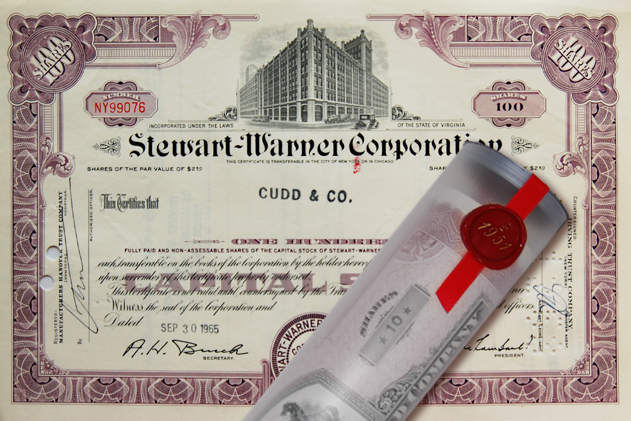 Aktie 1965 STEWARD WARNER in edler Geschenkrolle
