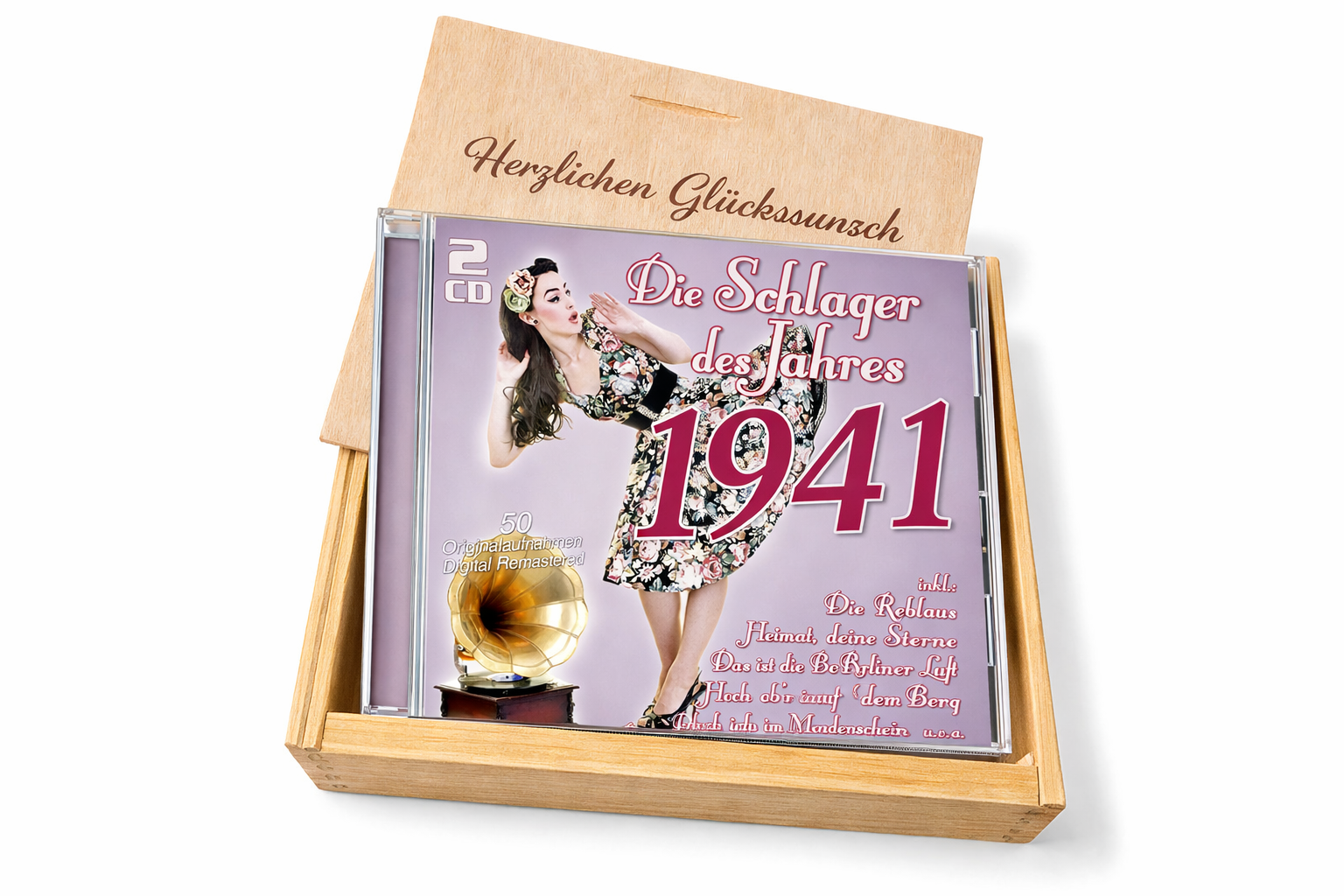 CD 1941 Schlager in Holzkiste mit Wunsch-Gravur