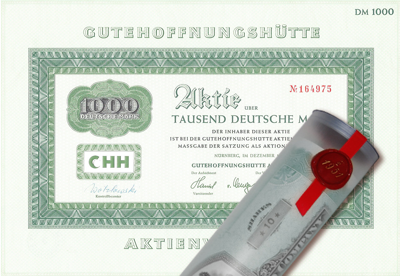 Aktie 1967 Gutehoffnungshütte in edler Geschenkrolle
