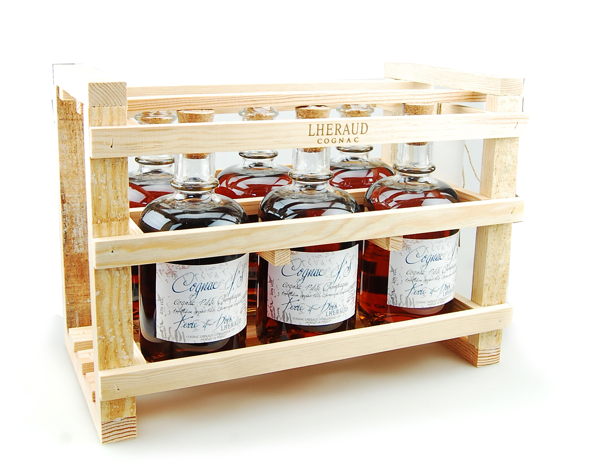 Cognac Lheraud Terre & Bois 6 x VS mit Holzkiste