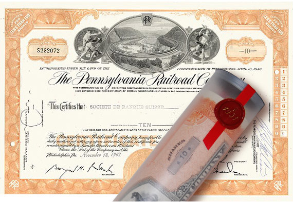 Aktie 1962 PENNSYLVANIA RAILROAD in Geschenkrolle