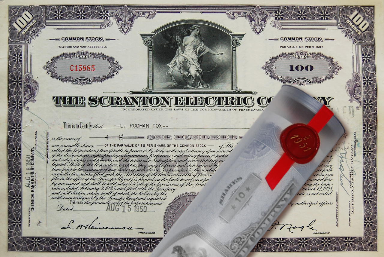 Aktie 1950 SCRANTON ELECTRIC in Geschenkrolle