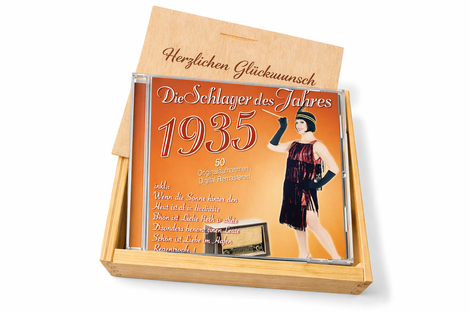 CD 1935 Schlager in Holzkiste mit Wunsch-Gravur