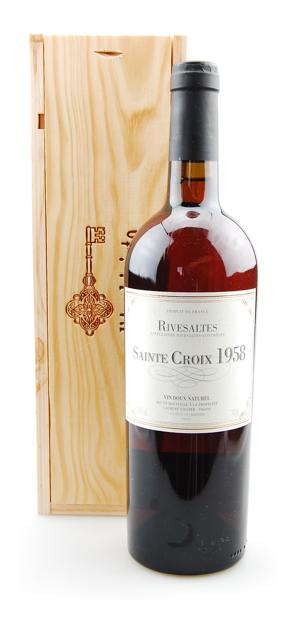 Wein 1958 Rivesaltes Sainte Croix in Holzkiste