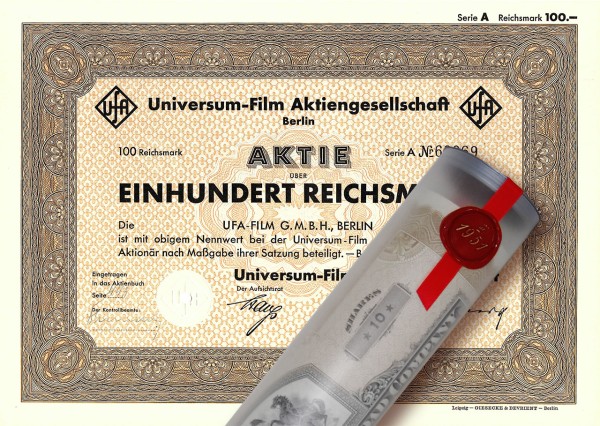 Aktie 1942 UFA Film GmbH in edler Geschenkrolle